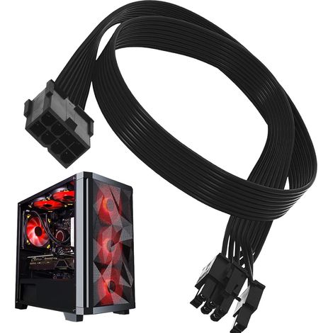 Cable de alimentación para tarjeta gráfica PCI de 6+2 pines y 30 cm, interfaz GPU, cable interno de nailon, adaptador macho a hembra, para PC y ordenadores de juegos - Negro (1/5)