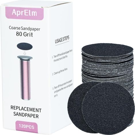 Lot de 120 feuilles de papier abrasif remplaçables pour enlever les callosités des pieds, disques de recharge de papier abrasif grossier grain 80 (1/5)