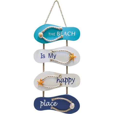 1 Adorno de pared de madera, diseño playero, gris y azul, estrella de mar, cuerda, para el hogar, bar, restaurante (1/5)