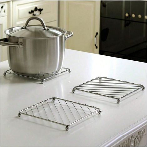 1 pièce : Pat insulation thermique en acier inoxydable à 4 pieds, dessous-de-plat résistant à la chaleur anti-brûlure pour table de cuisine (1/4)