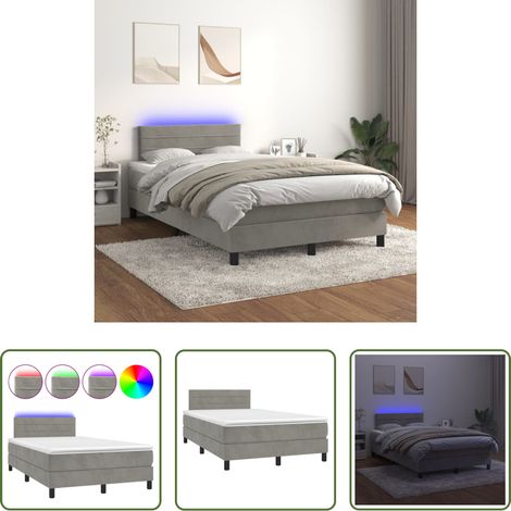 vidaXL LED-Leiste - Boxspringbett mit Matratze & LED Hellgrau 120x200 cm Samt (1/5)