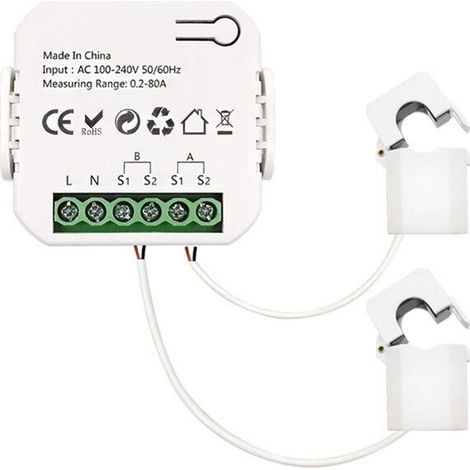 Compteur D'éNergie WiFi ZigBee Bidirectionnel avec Capteur de Courant à Pince Tuya App Moniteur Puissance 80A 240V, 2 Canaux 2CT (1/4)
