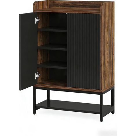 CHICFURN Zapatero 73 x 35 x 105 cm negro y marrón rústico en metal y tableros (1/5)