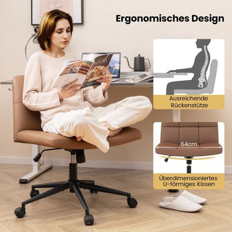 Silla de oficina sin reposabrazos silla de escritorio con asiento ancho de piel sintetica giratoria 360 para oficina en casa marron
