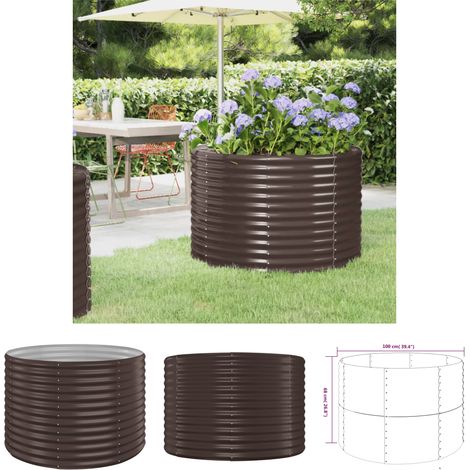 The Living Store - Hochbeet Pulverbeschichteter Stahl 100x100x68 cm Braun (1/4)