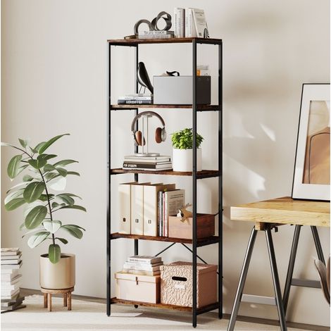 Bibliothèque 5 étagères en métal marron rustique 79 x 35 x 161 cm avec pieds réglables (1/5)