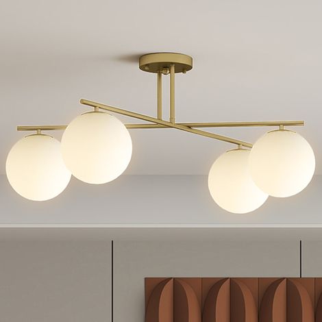 Lampadario moderno oro e crema – 4 luci attacco E14, montaggio semi-incasso, illuminazione calda per camera e sala