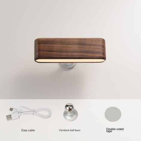 Applique murale LED neutre en noyer noir : aucun perçage ni câblage requis, compacte et élégante, convient aux chambres, bureaux et résidences étudiantes. (1/5)