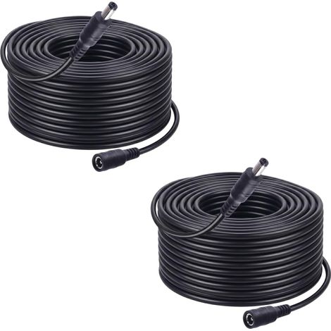 Lot de 2 câbles d'alimentation CC Noirs 10m pour Tapo C110, C211, C320WS, C310P2, C510W, TC60 et TC70 caméras sécurité, avec Adaptateur Secteur mâle/Femelle 5,5 mm x 2,1 mm et Bande LED (1/5)