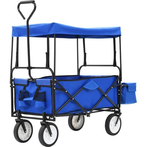vidaXL Carrito de mano plegable de acero con capota azul (1/2)