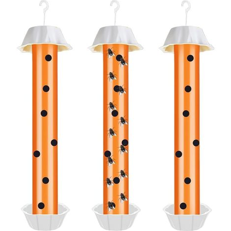 3 Pièces Piège à Mouches des Fruits, Anti Moucherons Intérieur Attrape Mouches Cuisine avec Crochet de Suspension Suspendus Bâton Piege a Moucherons pour Intérieur et Extérieur (Orange) (1/5)