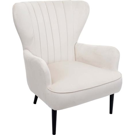 Cocktail lounge chair sedia imbottita schienale alto in velluto beige panna cuciture decorative 040006389