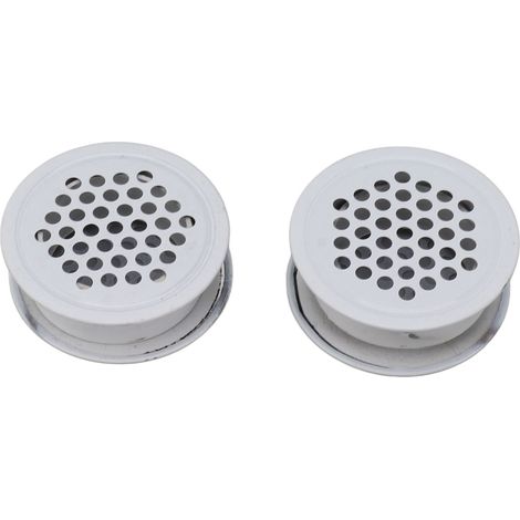 Lot de 2 grilles d'aération rondes blanches, antirouille, robustes et polyvalentes, pour placards, armoires et bureaux. (1/5)