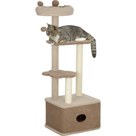 Árbol rascador para gatos, aglomerado, 48x40x133 cm, cama para gatos 40x34x7 cm, carga máxima 10 kg, cuatro niveles. (1/5)