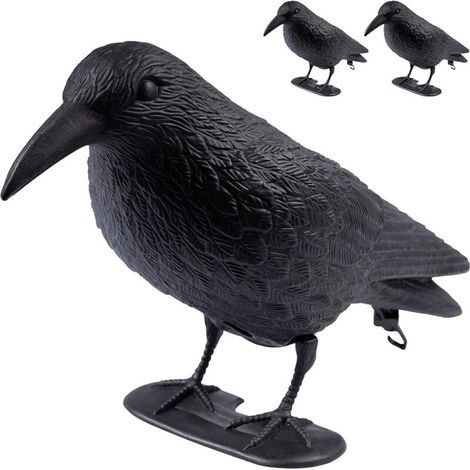 Lot de 3 Corbeaux factices en plastique ARTECSIS / 38x13x12,5cm, Noir / Effaroucheur, Anti-Pigeon (1/4)