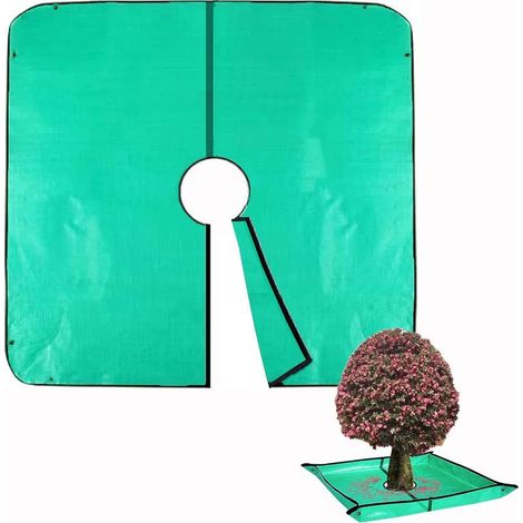 Bache d'élagage paysagère, 200 x 200 cm, avec trou de 30 cm, boucles d'angle, peut se fixer autour des arbres et des arbustes. (1/5)