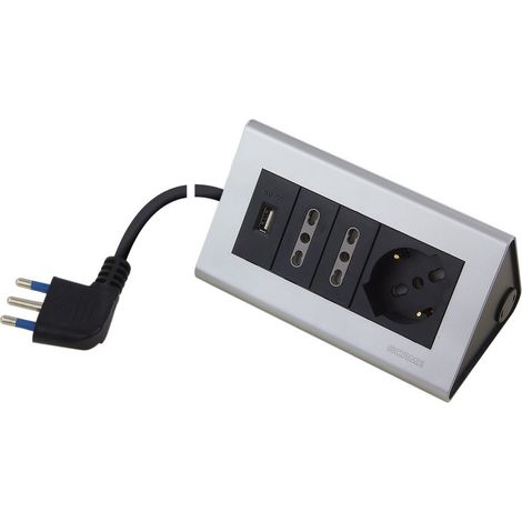 POLY POOL - PP2594.2 Ciabatta Multipresa da Scrivania - Multipresa Elettrica 2 Prese Bivalenti, 1 presa USB e 1 Presa Schuko - Ciabatta Elettrica Cavo 2 m (1/4)
