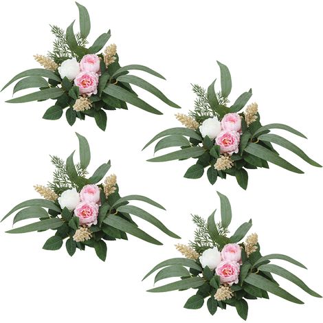 (4er-Set) Künstlicher Blumenkranz (4-teilig) - Valentinstagsdekoration - Rosen- und Kerzenkranz - Neuheit - Romantische Heimdekoration (Stil 01) (1/2)