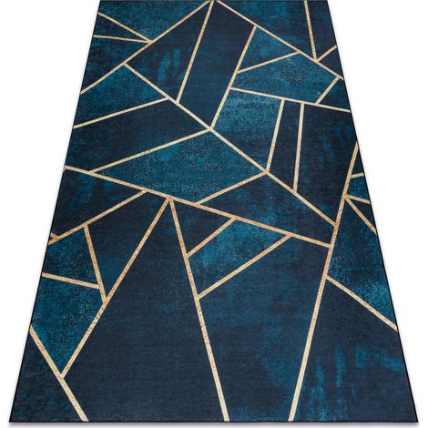 Tappeto lavabile ANDRE 1173 mosaico, geometrico antiscivolo - turchese / oro blue 120x170 cm (1/5)