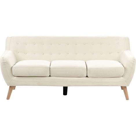 Canapé Moderne 3 Places avec Dossier Capitonné en Tissu Beige Clair Motala