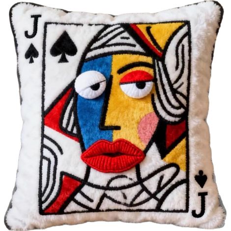 Coussin décoratif en peluche Jack of Spade, brodé, motif carte à jouer, cadeau unique (1/4)