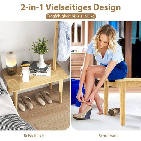 3 in 1 beistelltisch aus massivholz garderobenstander mit schuhbank 76 x 43 x 168 cm natur