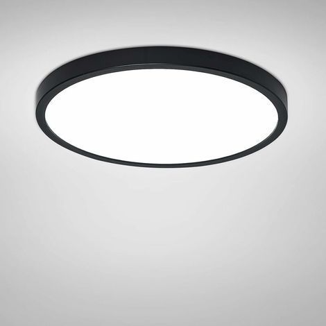 Plafonnier LED 30W Blanc Froid 6500K Ultra Mince Noir Lampes de Plafon pour Salle de Bains Chambre Salon Cuisine Bureau Ø28cm (1/5)