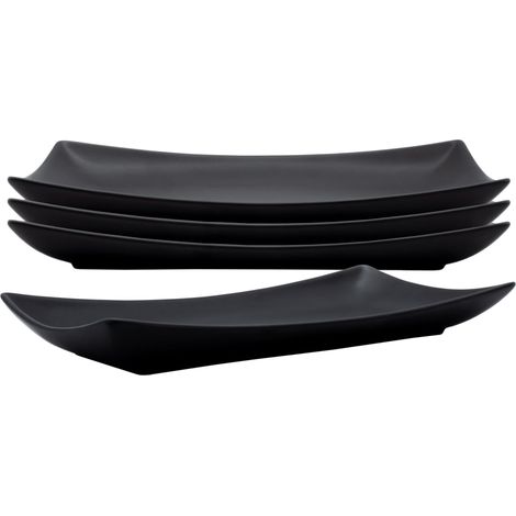 Porzellan Servierschale schwarz matt 29 x 15 cm - 4er Set - Vorspeisen und Sushi Servierteller rechteckig - Vorspeisenteller Servierplatte Snackteller lebensmittelecht