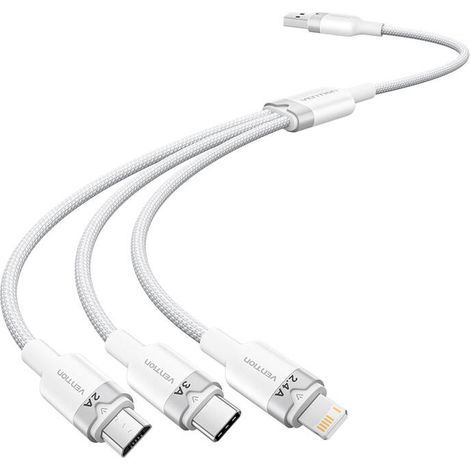 Cable USB 2.0 A a 3 en 1 3A Vention ctpwg de 1,5 m (blanco) (1/2)