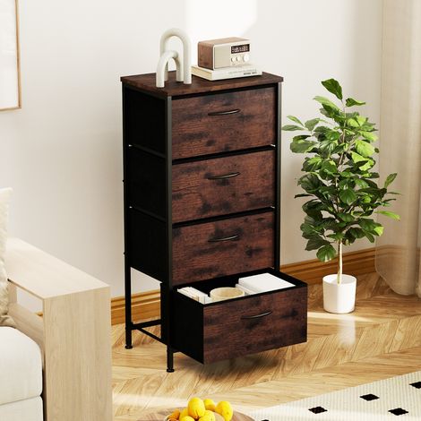 Commode à 4 Tiroirs Tour de Rangement en Tissu avec Dessus en Bois Poignée et Cadre Métallique Robuste Commode à Tiroirs Marron Rustique (1/3)