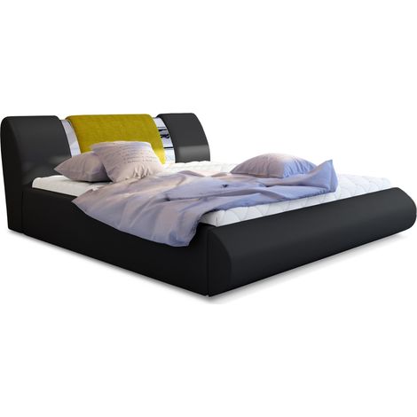 Lit coffre 180x200 simili noir-tissu jaune et métal chromé Flavien (1/4)