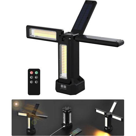 Projecteur LED Chantier Solaire Rechargeable 13200 mAh avec Trépied et Sac de Transport, Lampe de Chantier à Intensité Variable en Continu 8000 Lumens, Blanc/Chaud/Naturel (SOS) (1/5)