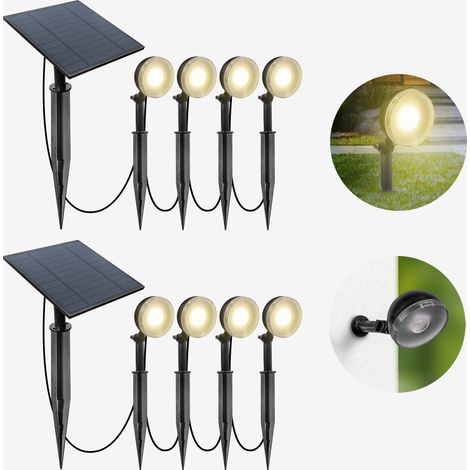 Pack de 8 spots LED extérieur 300 Lumens avec panneau solaire 1800mAh – Autonomie jusqu'à 24h – Installation flexible pour massifs et bordures - 4500mAh (1/5)