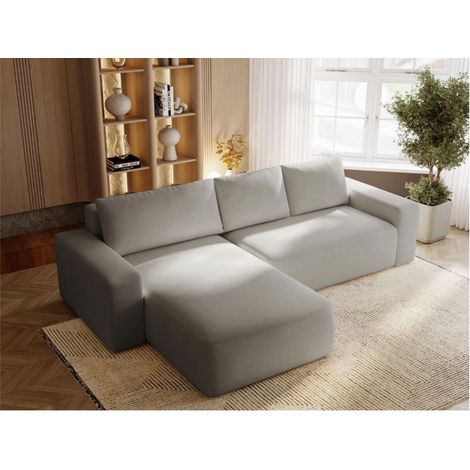 Canapé D'angle Convertible Méridienne Gauche Tazones Tissu Velours Gris (1/5)