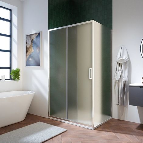 Box Doccia 130x100 cm con Apertura Scorrevole e Parete Fissa Profili in Alluminio Ultraslim Vetro 6mm Opaco con Trattamento Easy-clean - Reversibile h195 Mod. Aruba (1/5)