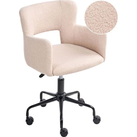 Office Chair Beige Boucle with Armrests Cut-Out Backrest Adjustable Height Tufted Back Black Metal Starbase SANILAC II (1/5)