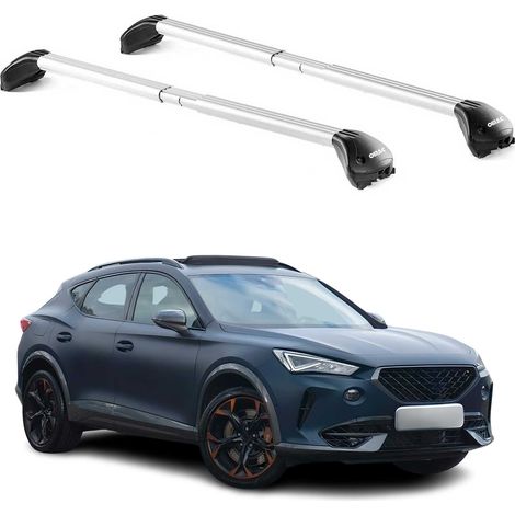 OMAC Barres de toit transversales certifiées TÜV pour Cupra Formentor 2020-2026 – Verrouillables (4 antivols) – Charge max 100 kg – Sangle inox + protection caoutchouc Argent (1/4)