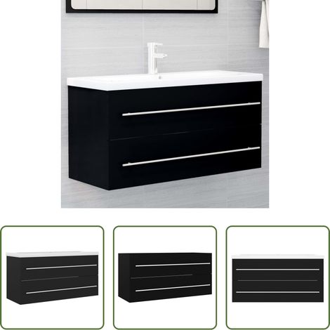 Einbaubecken -  Waschbeckenunterschrank mit Einbaubecken Schwarz Holzwerkstoff (1/5)
