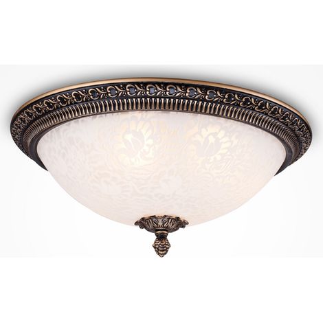 Plafonnier métal verre rond Ø 37 cm en bronze antique blanc E27 plafonnier rustique 3 lampes