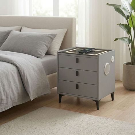 Smart Bedside Table LED Wireless Charging Bluetooth - Grey (1/4)