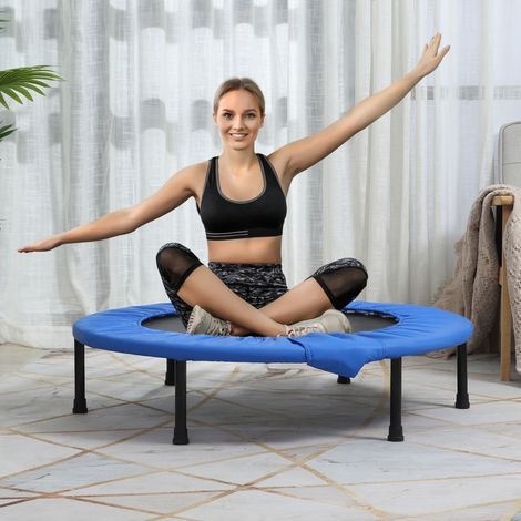96cm Mini Fitness Trampoline Home Gym Yoga Exercise Rebounder Indoor Outdoor Jumper with Safety Pad, Support Up to 100 KG, Blue and Black