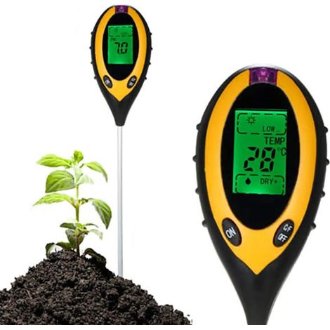 Probador de suelo 4 en 1, medidor de pH, intensidad de luz, temperatura y humedad para plantas, jardinería, granja, interior y exterior (1/4)