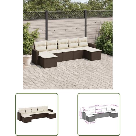 The Living Store 7-tlg. Garten-Sofagarnitur mit Kissen Braun Poly Rattan - Gartensorga - Outdoor Möbel - Lounge Set - Gartenlounge - Rattan Sofa (1/3)