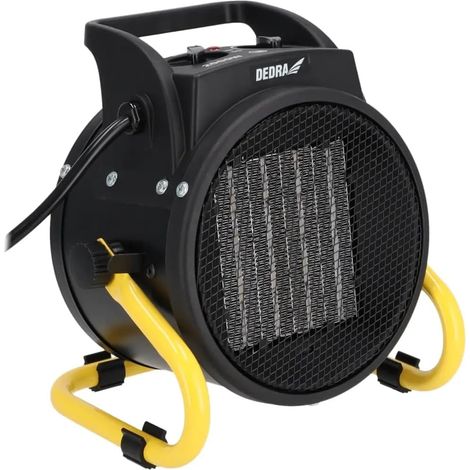 DEDRA Chauffage céramique PTC 2000 W, aérotherme électrique rond noir, chauffage d’appoint soufflant portable avec thermostat réglable pour maison, bureau, garage ou atelier (1/5)