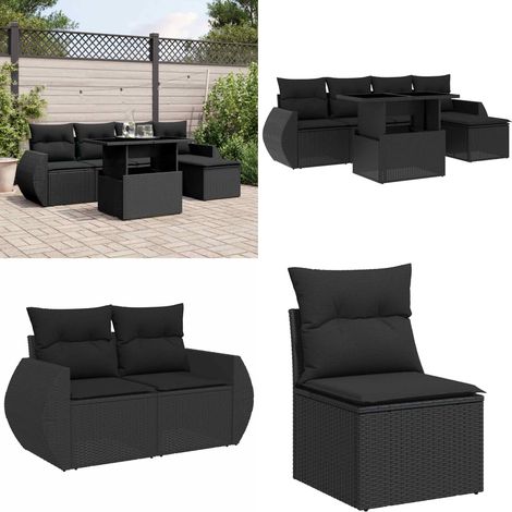 Salon de jardin 6 pcs avec coussins noir résine tressée - Ensemble Salon De Jardin - Meuble Extérieur - Jardin Design - Mobilier De Jardin - Set Salon De Jardin - Home & Living (1/5)
