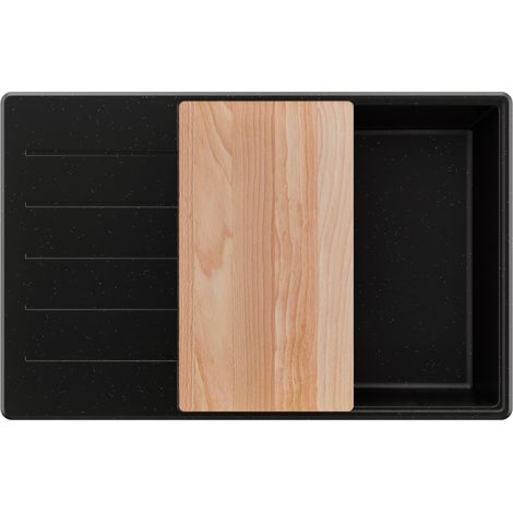 PRIMAGRAN Evier Cuisine en Granit 78x50cm,Lavabo 1 bac + Kit de Vidage + Planche à Découper, Évier à Encastrer au meuble 60cm - Copenhague, Noir Métallisé (1/5)