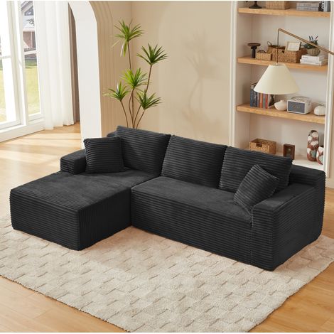 Canapé modulable noir en mousse et ressorts avec méridienne surdimensionnée et housse lavable (1/5)