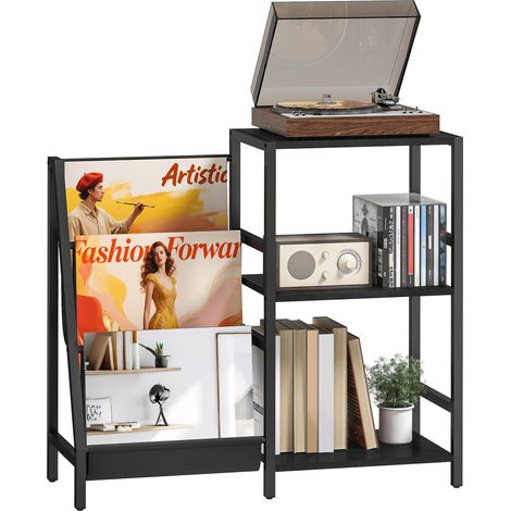 3-Tier Record Player Stand, End Table for Living Room, Bedroom - Black Wood Effect (1/5)