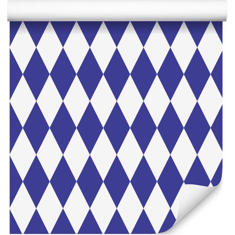 Carta da parati Arlecchino con diamanti blu e bianchi per soggiorno e camera da letto 50x1000 cm (1/5)