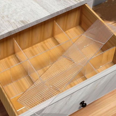 Lot de 4 séparateurs de tiroir, réglables, blancs, transparents, pour armoire, sous-vêtements, chaussettes, organisateur de bureau (1/5)